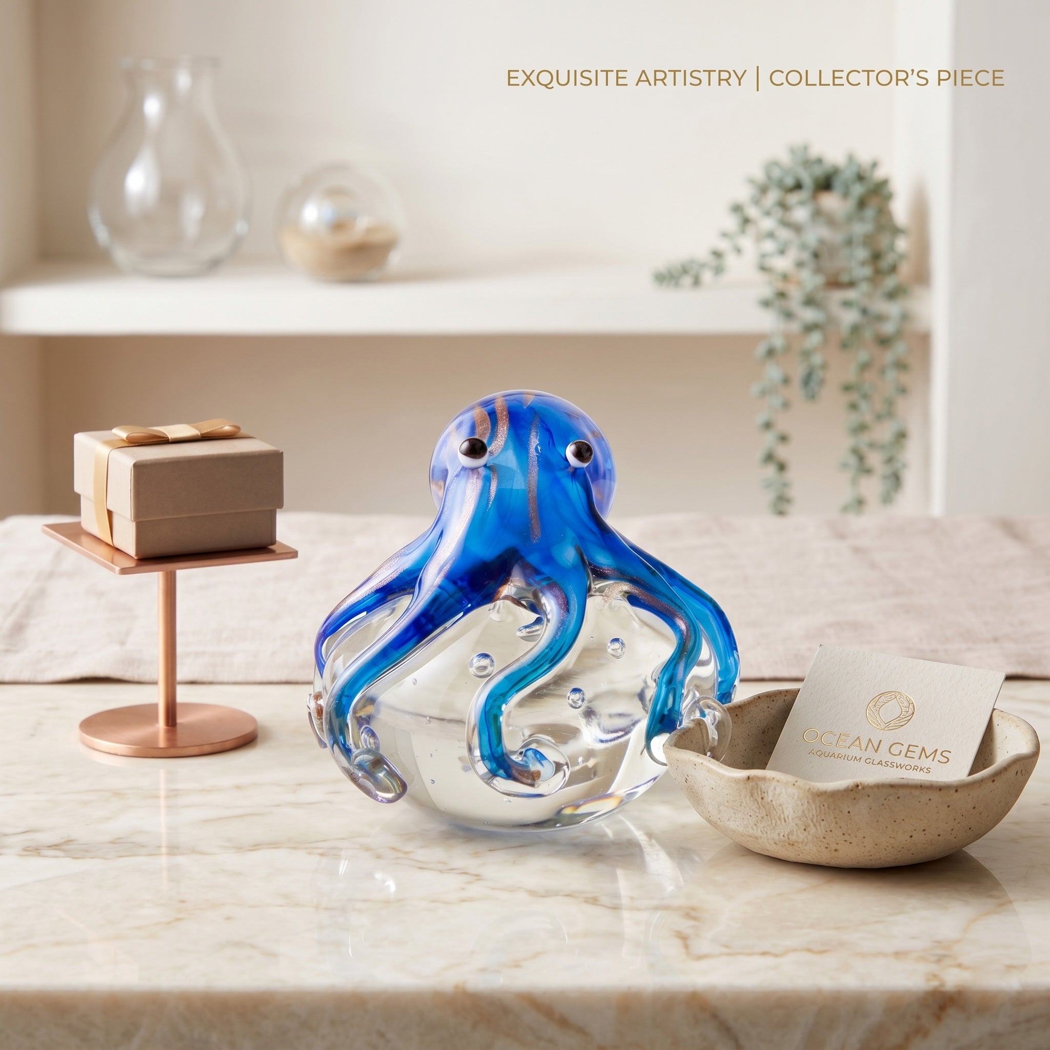 Tnessential Handmade Octopus Blown Glass Figurine 3D Decor