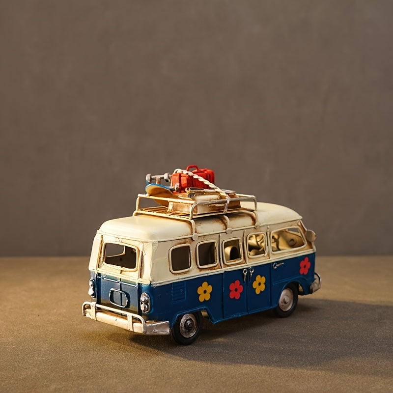 Tnessential Iron Art Retro Handmade Bus Car Model Statue American 3D Decor