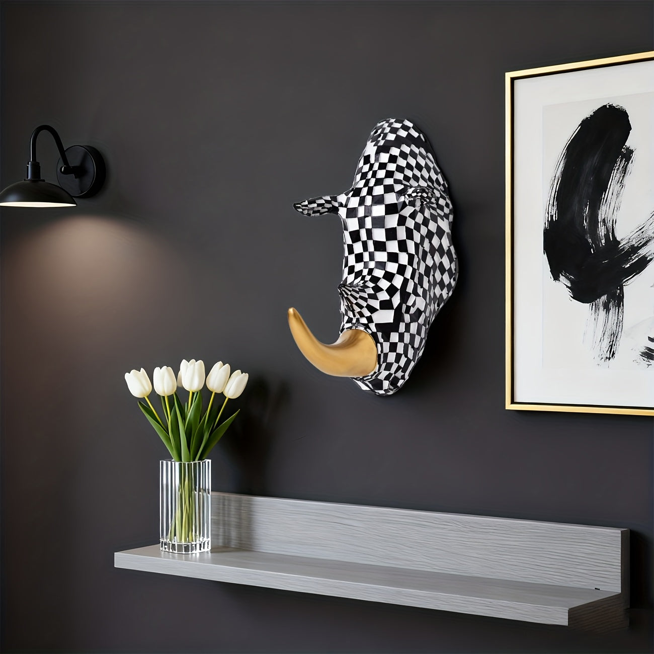 Tnessential 0cm High Mosaic Black and White Checkerboard Resin 3D Decor