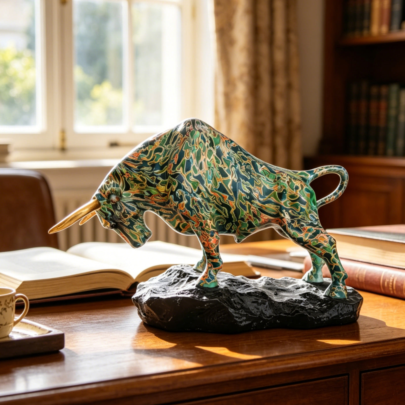Tnessential Sparkling Resin Wall Street Bull Statue 3D Decor