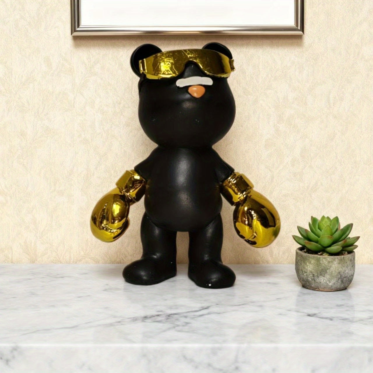 Tnessential Black and Golden Boxing Bear Style Decorative Ornament 3D Decor