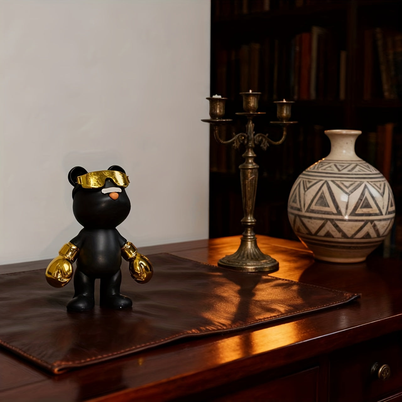 Tnessential Trendy Black and Golden Bear Figurine 3D Decor