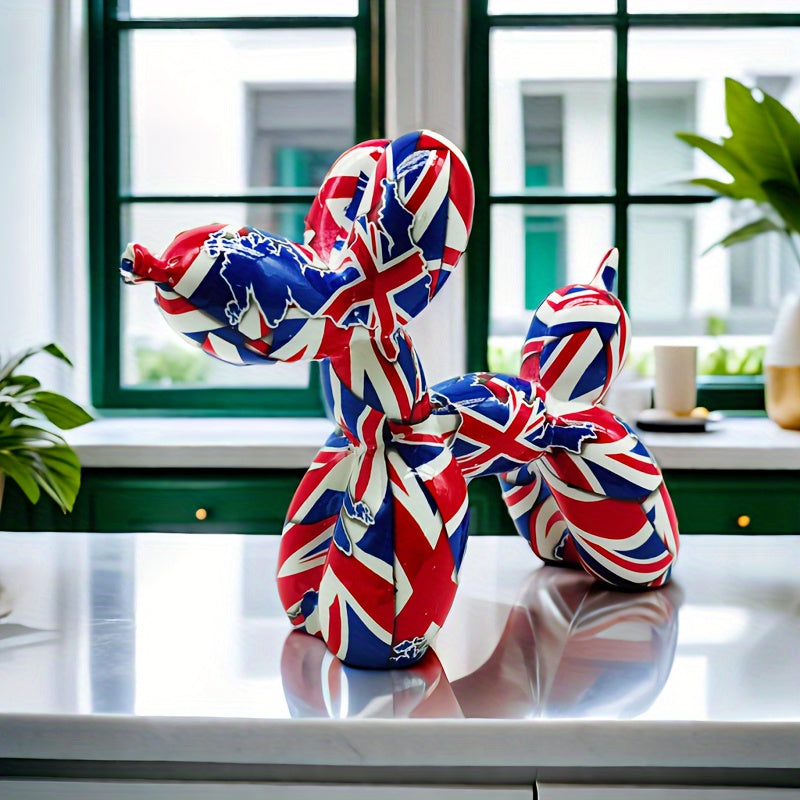 Tnessential British Flag Balloon Dog Sculpture Animal Statue Ornament 3D Decor