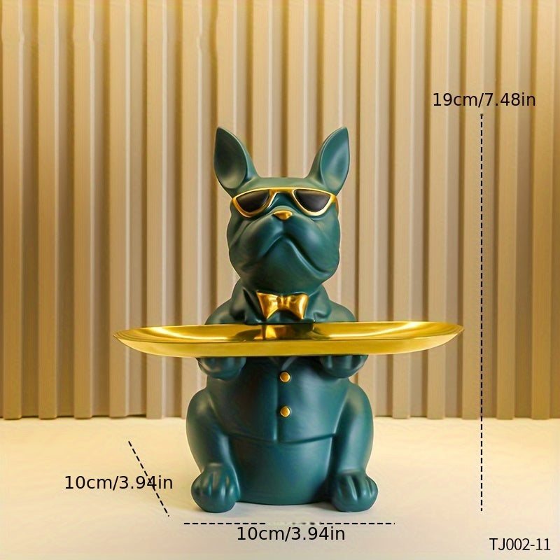 Tnessential French Bulldog Table Storage Resin Sculpture with Tray 3D Decor