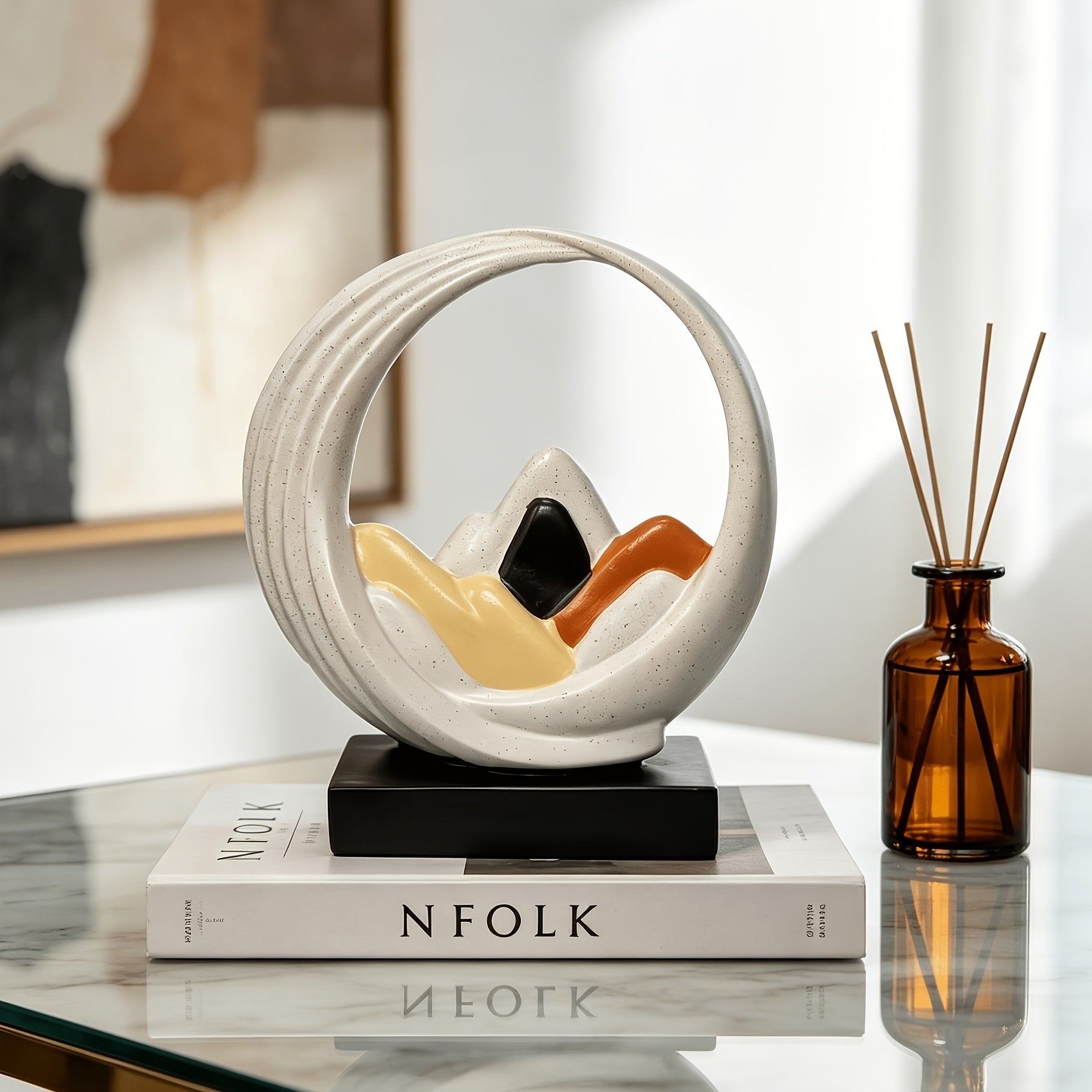 Tnessential Modern Minimalist Zen Mountain Peak Resin Ornament with 3D Decor