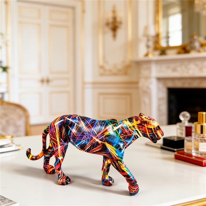 Tnessential Vibrant Graffiti Leopard Statue 3D Decor