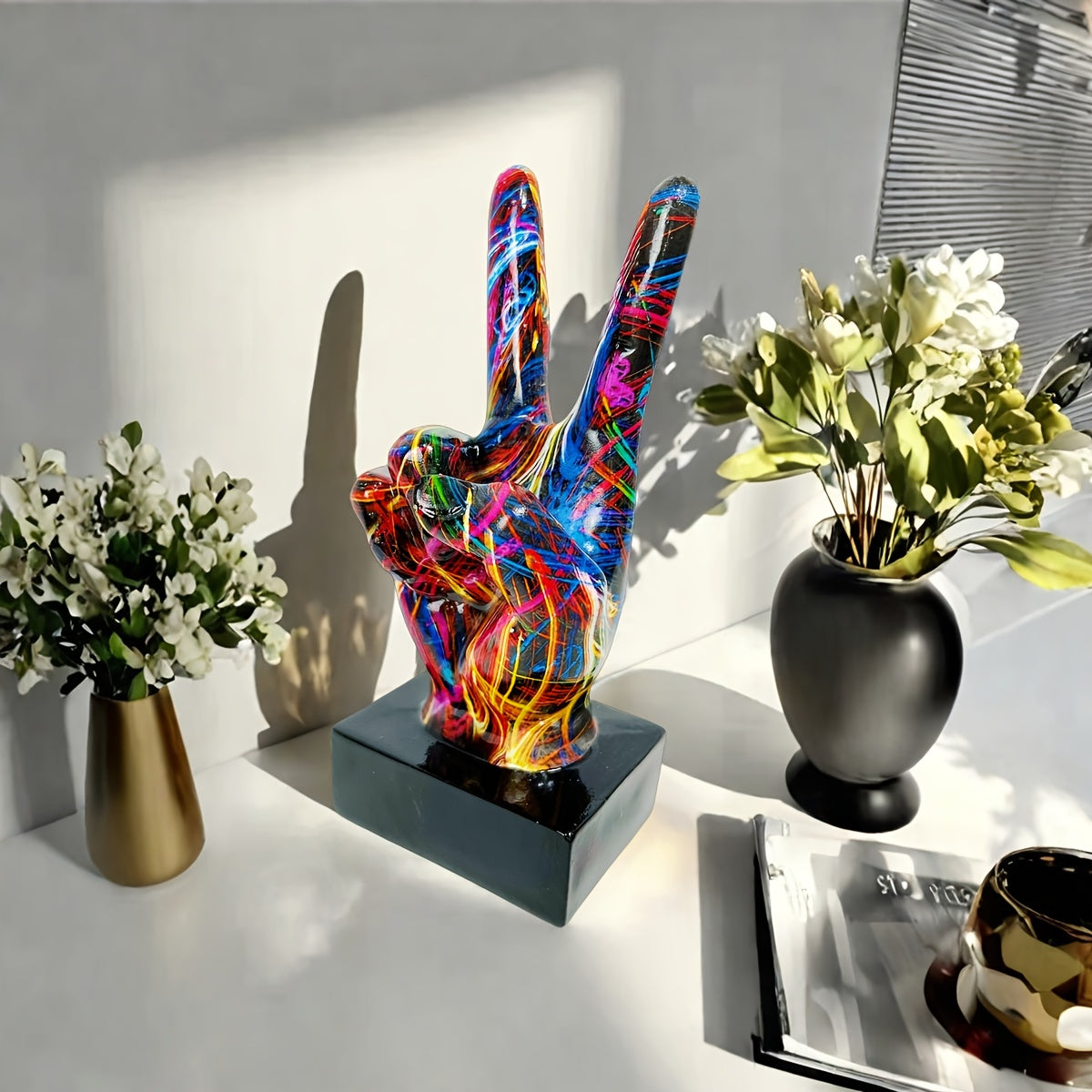 Tnessential Contemporary Resin Peace Sign Sculpture 3D Decor