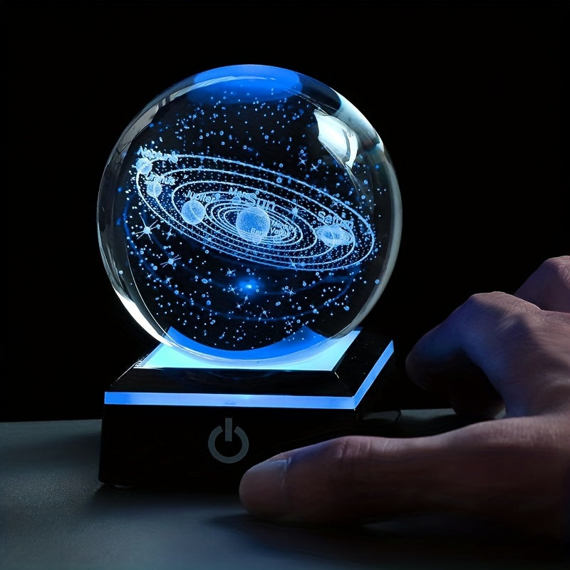 Tnessential Small 3D Solar System Crystal Ball with a Touch LED Base 3D Decor