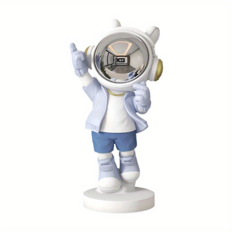 Tnessential Light Blue Astronaut Figurine Making a Heart Gesture 3D Decor