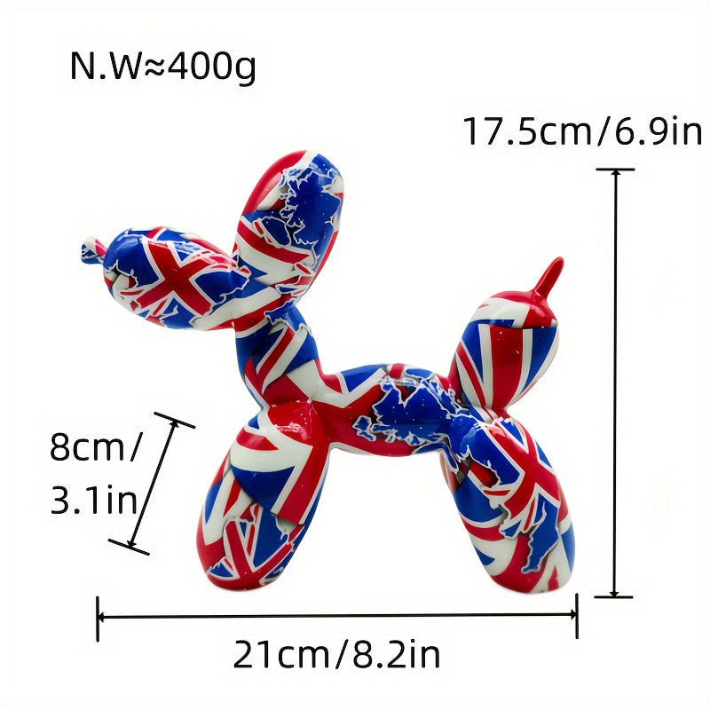 Tnessential British Flag Balloon Dog Sculpture Animal Statue Ornament 3D Decor