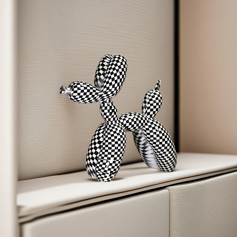 Tnessential Black and White Checkered Balloon Dog Sculpture 3D Decor