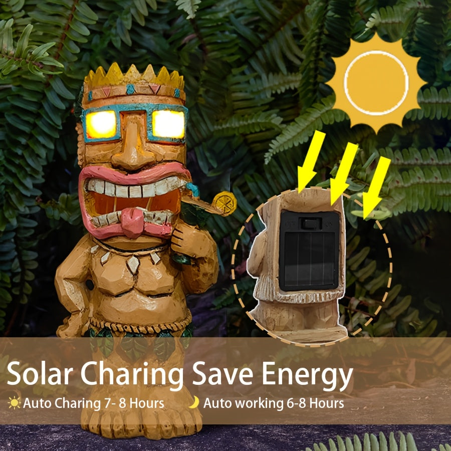Tnessential Tiki Statue Solar Lights Outdoor Decoration 3D Decor
