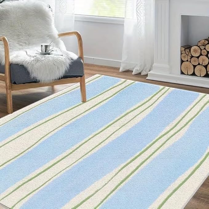 CUTE STRIPED LIGHT BLUE AND CREAM RUG