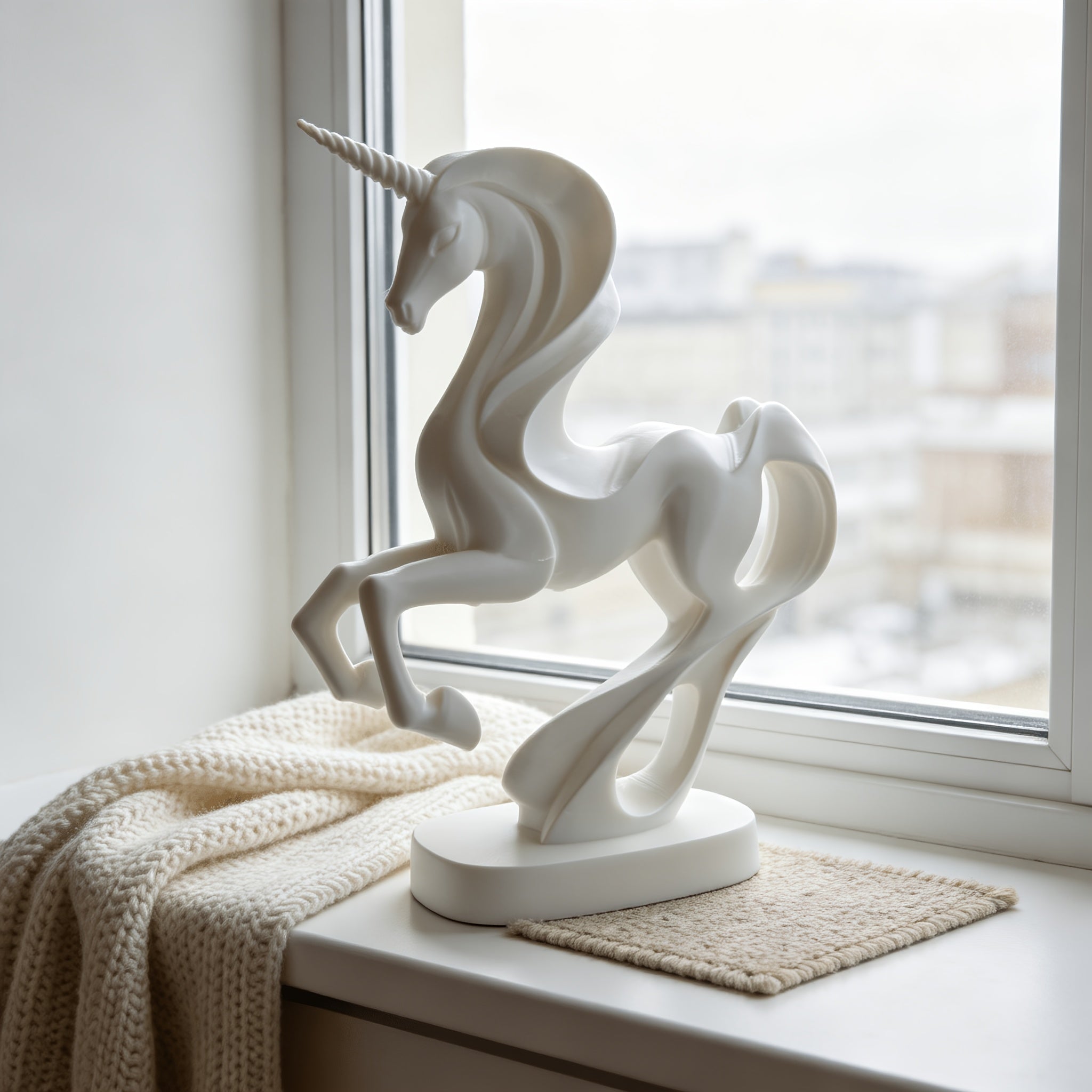 Tnessential Minimalist White Unicorn Art Sculpture 3D Decor