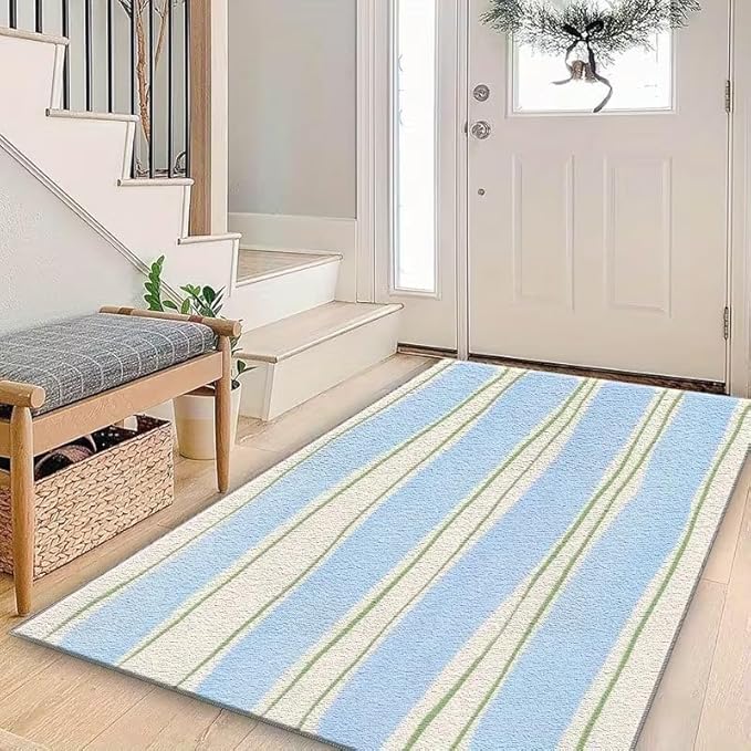 CUTE STRIPED LIGHT BLUE AND CREAM RUG