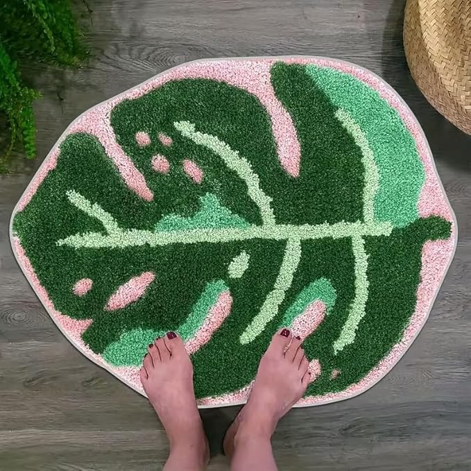 Cute Pink and Green Leaf Rug