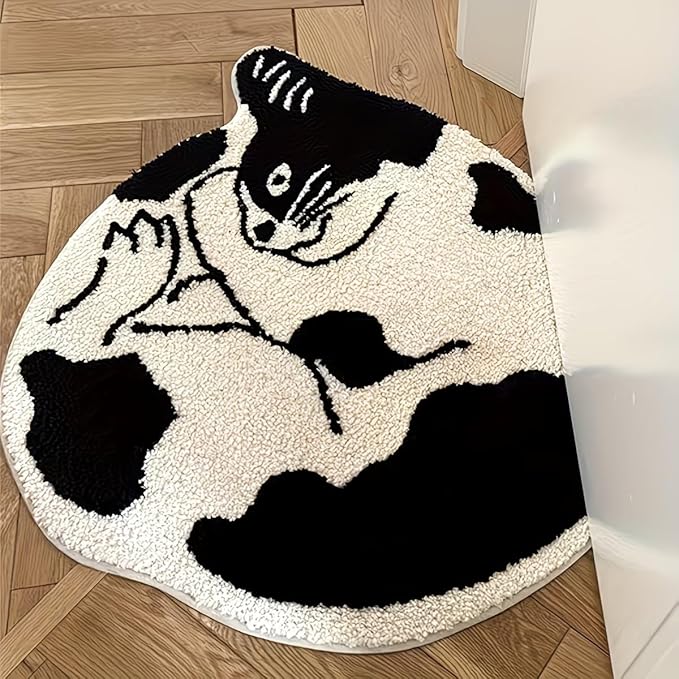 CUTE BLACK & WHITE CAT RUG