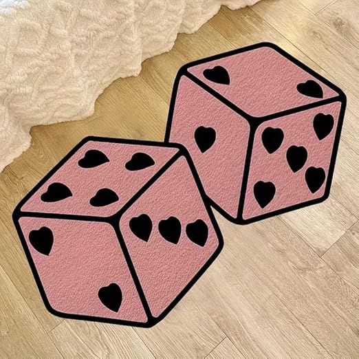 CUTE PINK DICE HEARTS RUG