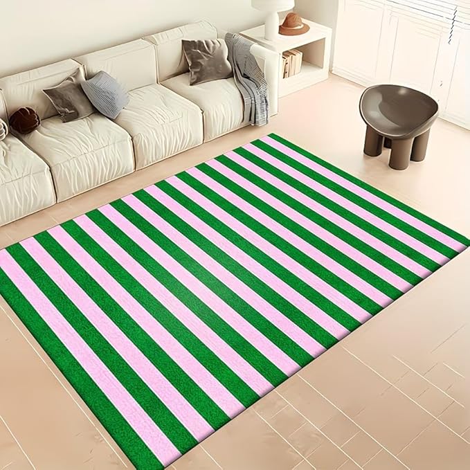 GREEN AND PINK STRIPES RUG