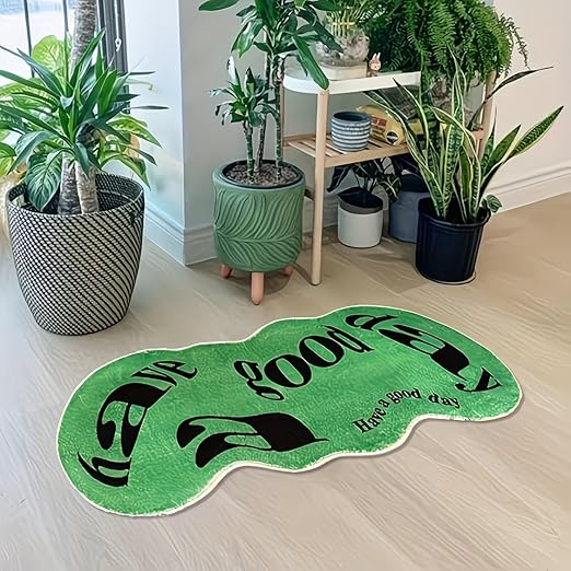 COOL GREEN "HAVE A GOOD DAY" ABSTRACT RUG