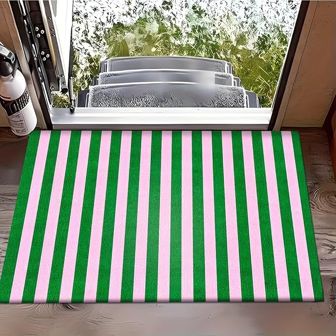GREEN AND PINK STRIPES RUG