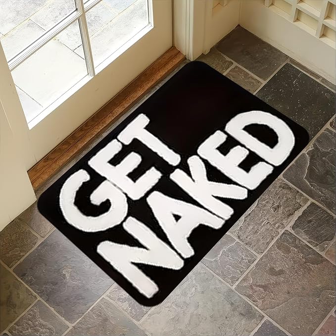 AESTHETIC FUNNY BLACK "GET NAKED" RUG