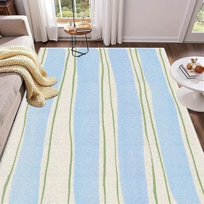 CUTE STRIPED LIGHT BLUE AND CREAM RUG