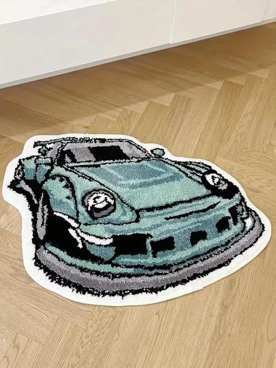 AESTHETIC COOL GREEN RACING CAR RUG