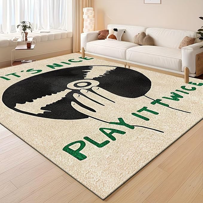 BLACK AND WHITE RECORD RUG