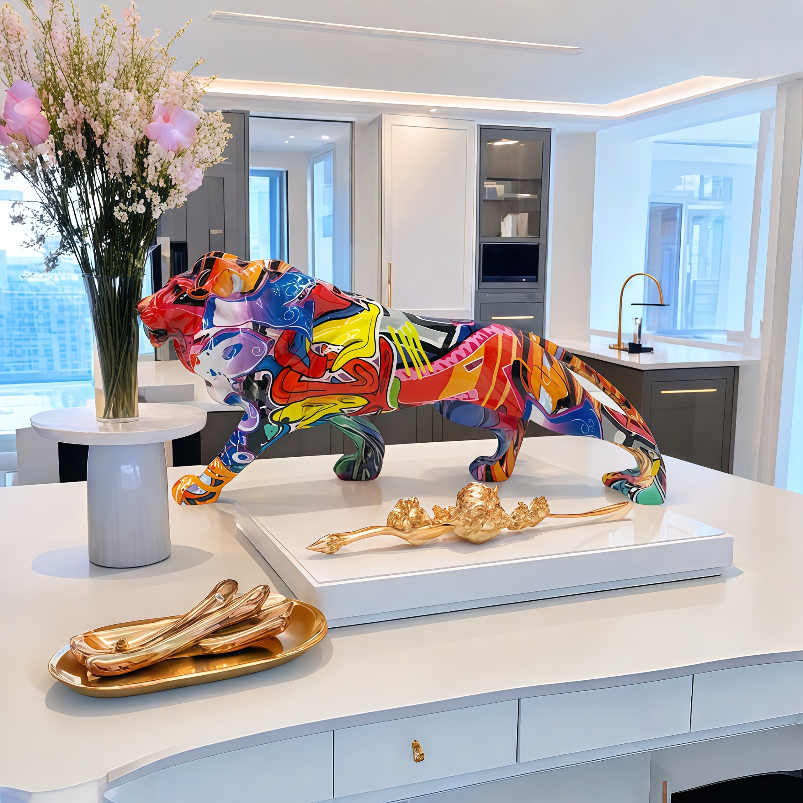 Tnessential Colorful Lion King Resin Statue 3D Decor