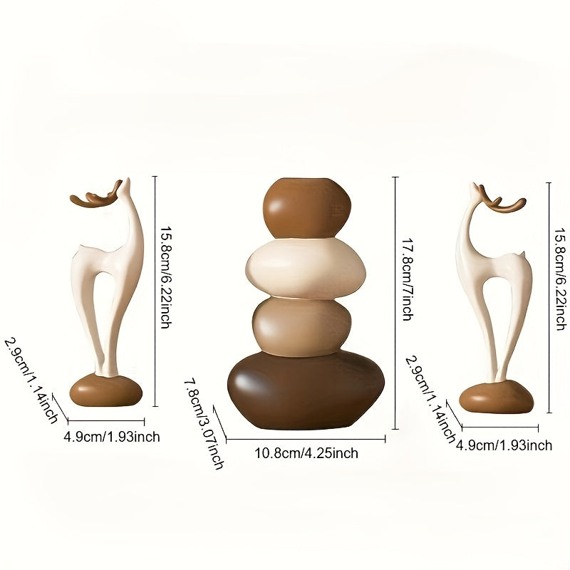 Tnessential Anime-themed Layered Stone Vase & Deer Figurine 3D Decor