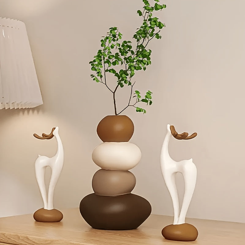 Tnessential Anime-themed Layered Stone Vase & Deer Figurine 3D Decor