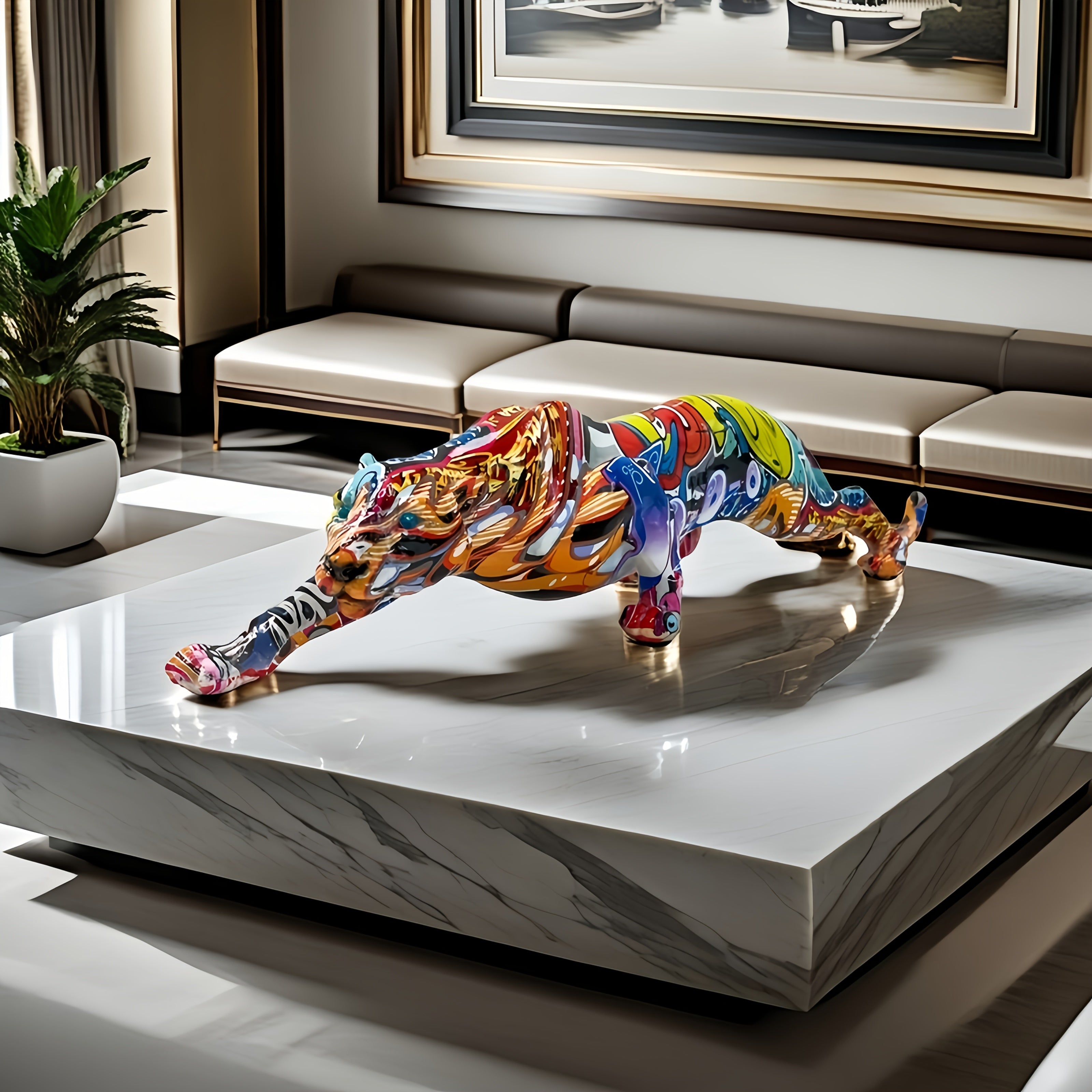 Tnessential Vibrant Graffiti Leopard Figurine 3D Decor