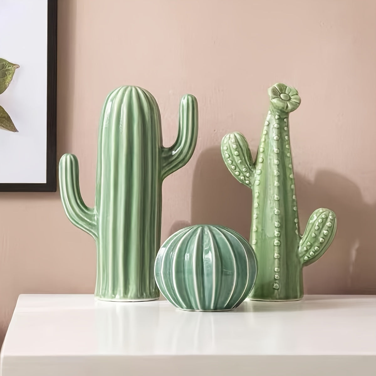 Tnessential Set of 2 Ceramic Cactus Ornaments 3D Decor