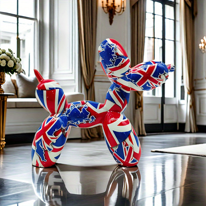 Tnessential British Flag Balloon Dog Sculpture Animal Statue Ornament 3D Decor