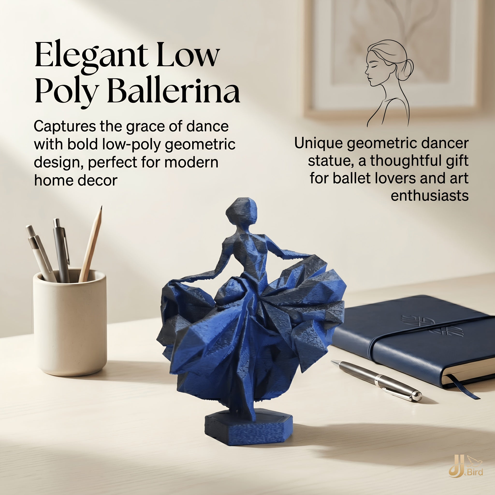 Tnessential J BIRD Low Poly Ballerina Statue 3D Decor