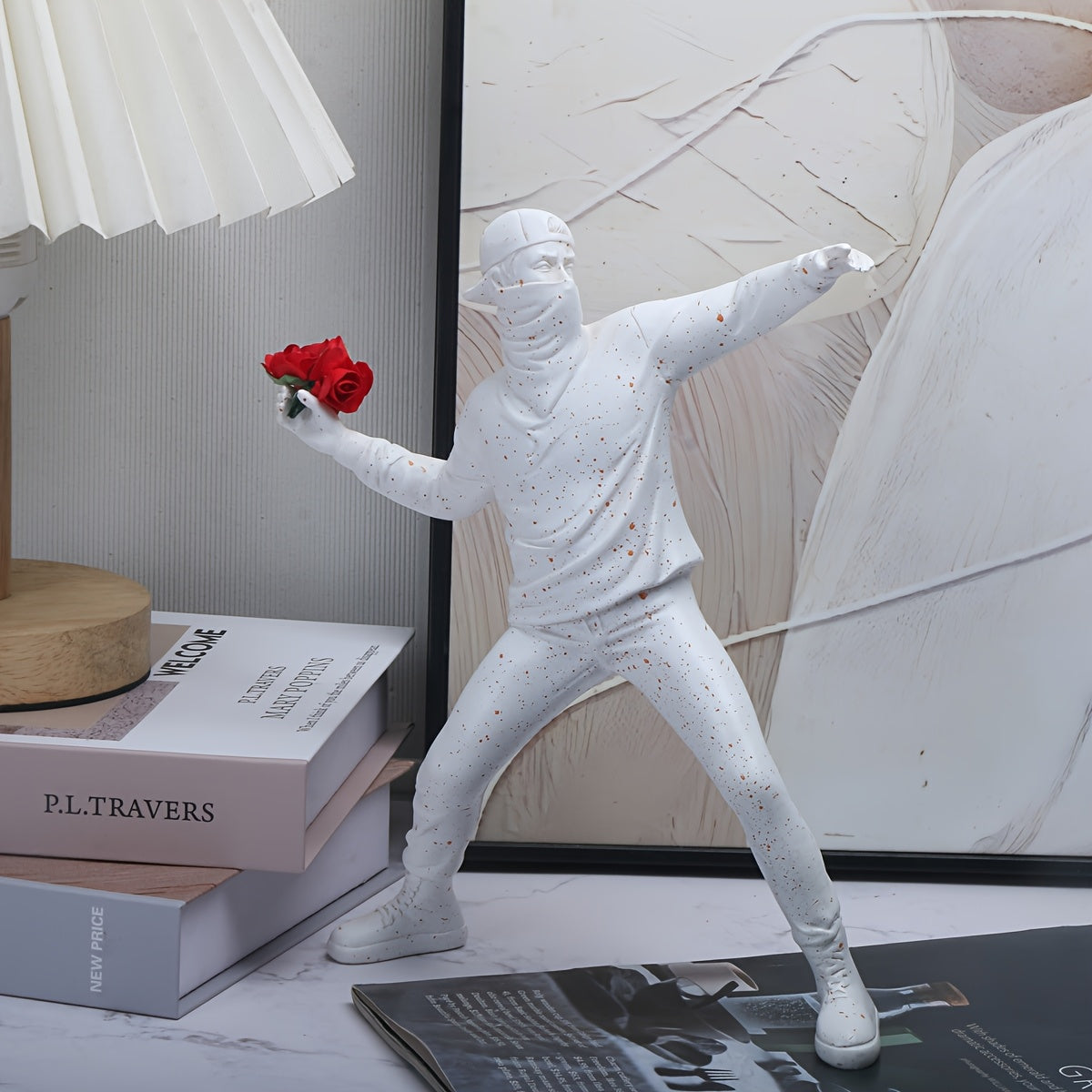 Tnessential Sculpture of a Throwing Flowers Made of Sandstone 3D Decor