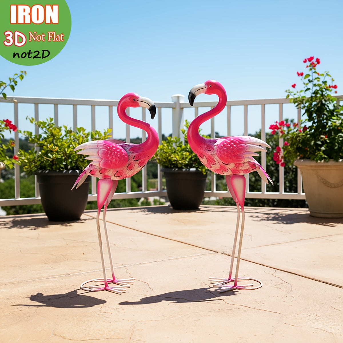 Tnessential Large Metal Pink for Flamingo Garden Statues and Sculptures 3D Decor
