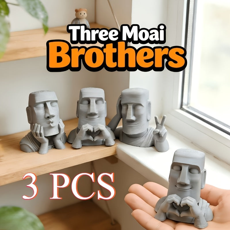Tnessential Set of 3 Artistic Moai Statues 3D Decor