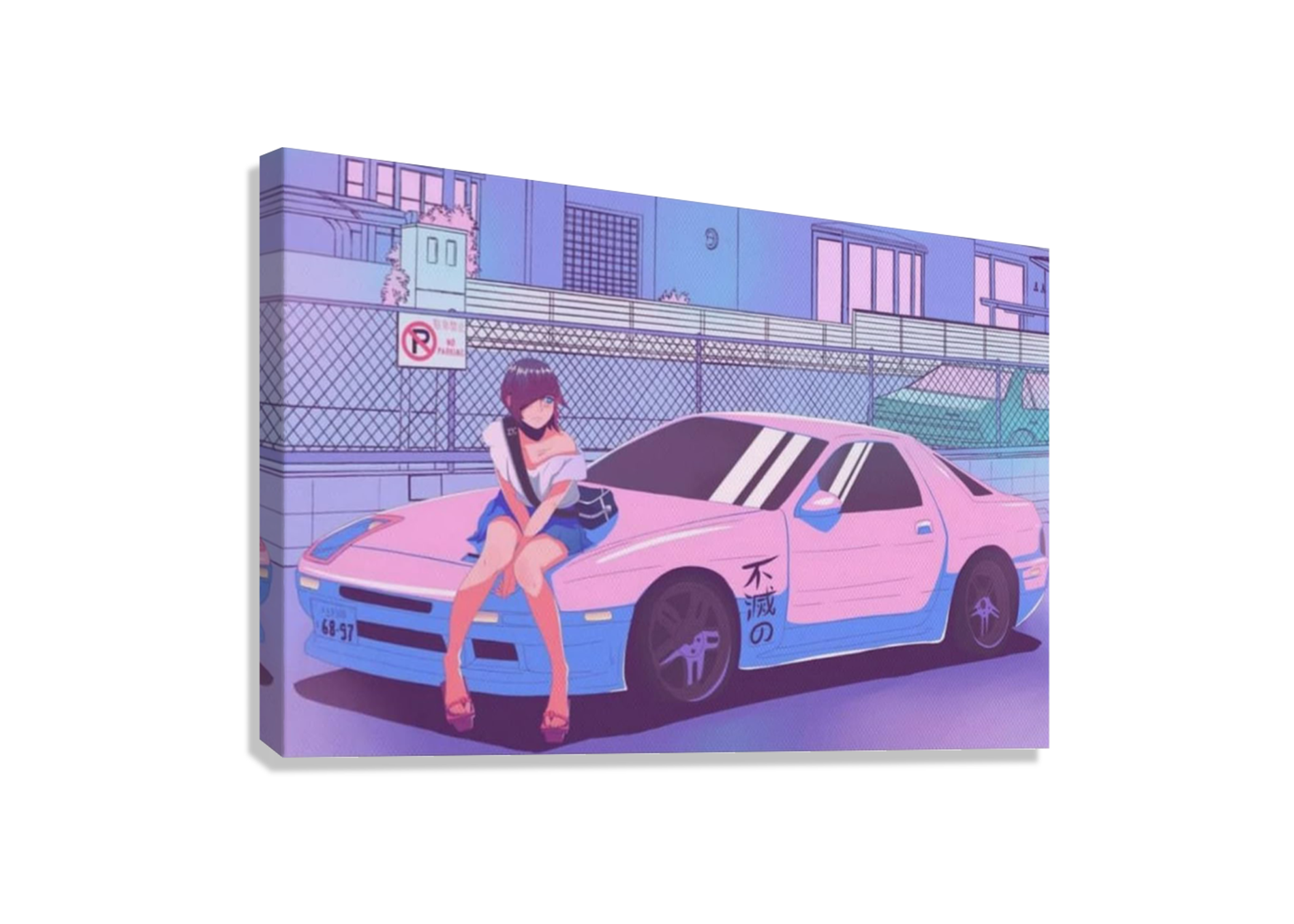 ANIME GIRL SITTING ON JDM CAR CANVAS POSTER