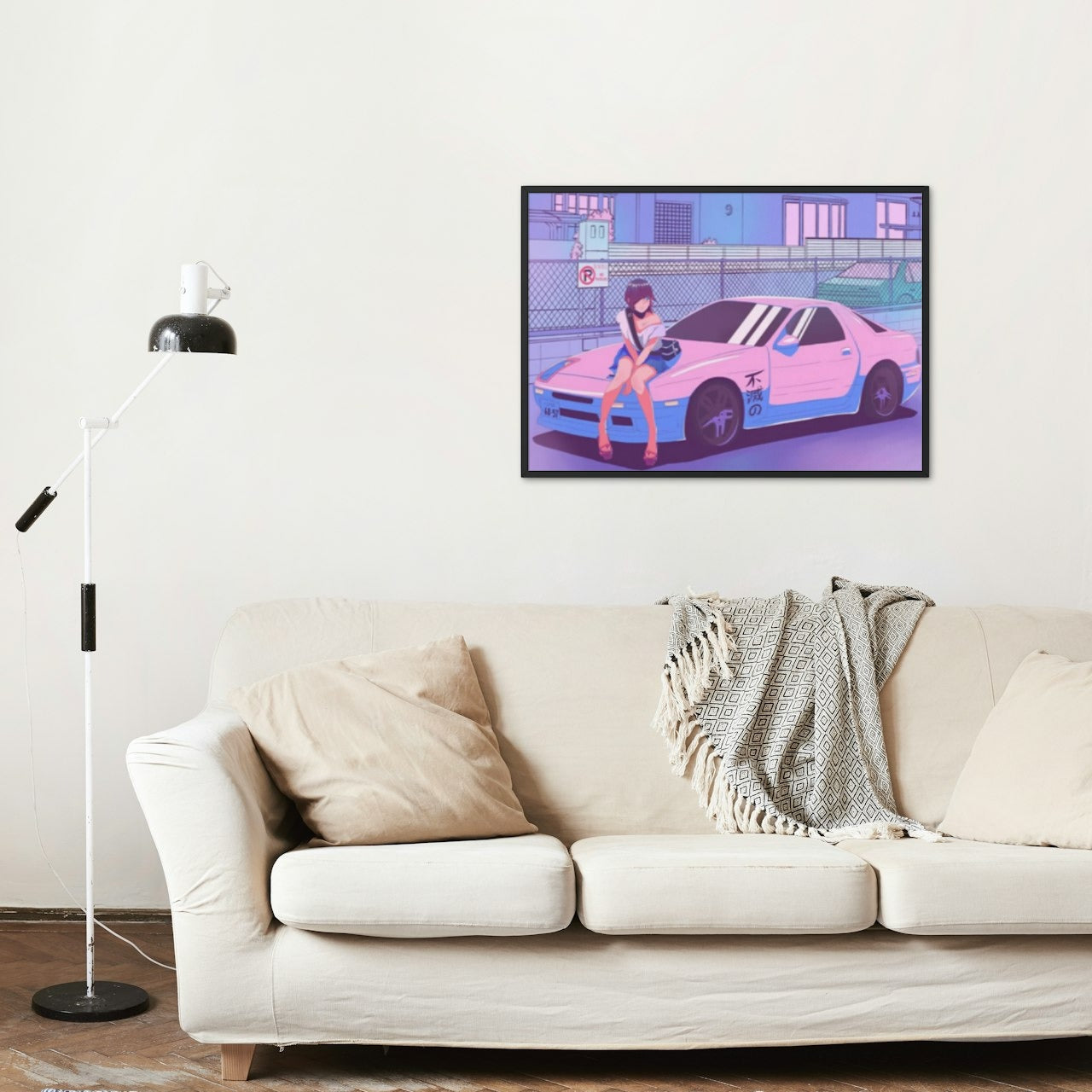 ANIME GIRL SITTING ON JDM CAR CANVAS POSTER