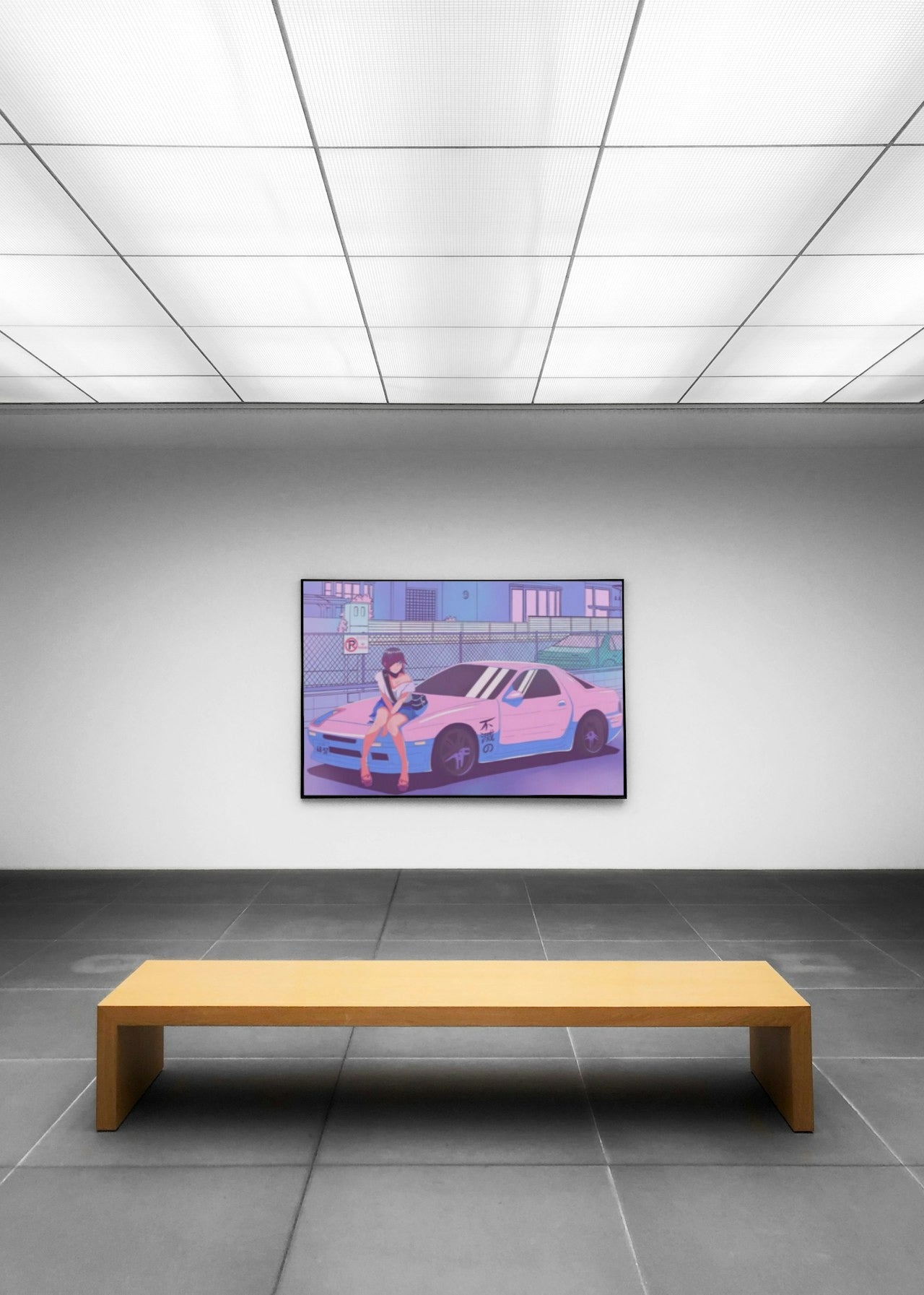 ANIME GIRL SITTING ON JDM CAR CANVAS POSTER