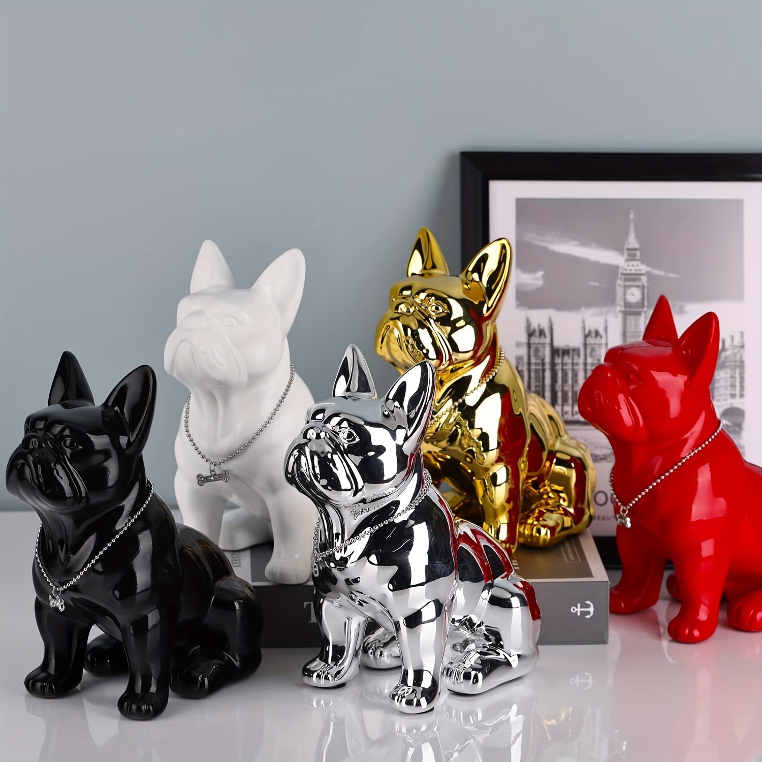 Tnessential Resin Bulldog Statues 3D Decor