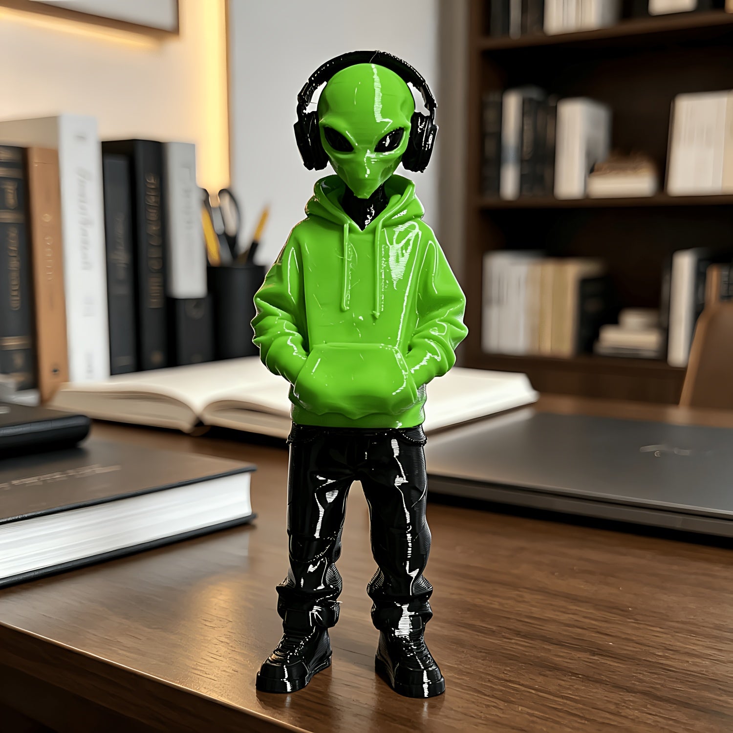 Tnessential Alien Statue Ornament with Headphones 3D Decor