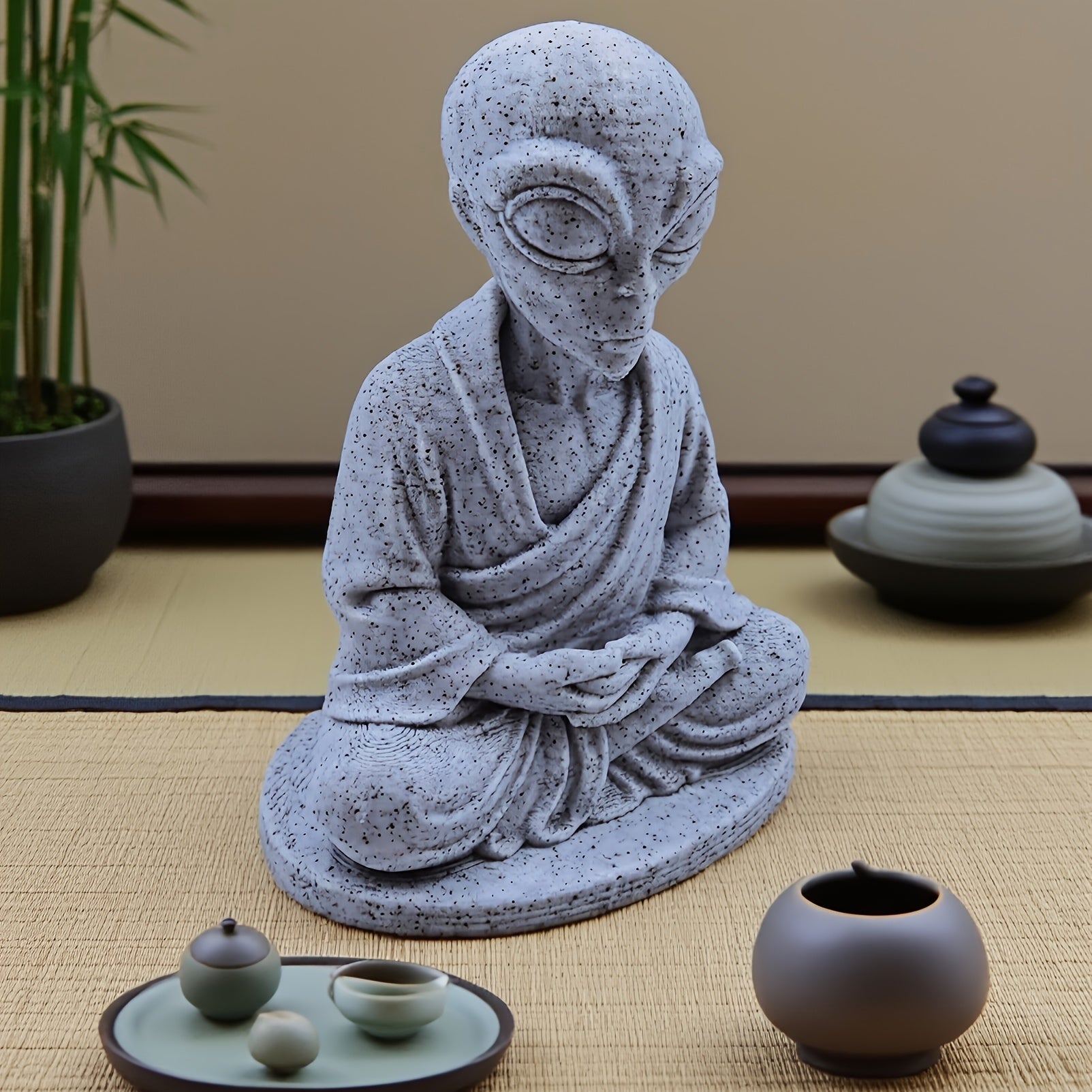 Tnessential Zen-style Meditating Alien Statue Ornament 3D Decor
