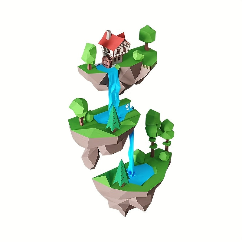 Tnessential Diy Soaring Island Waterfall Geometric Paper Model Needs to 3D Decor