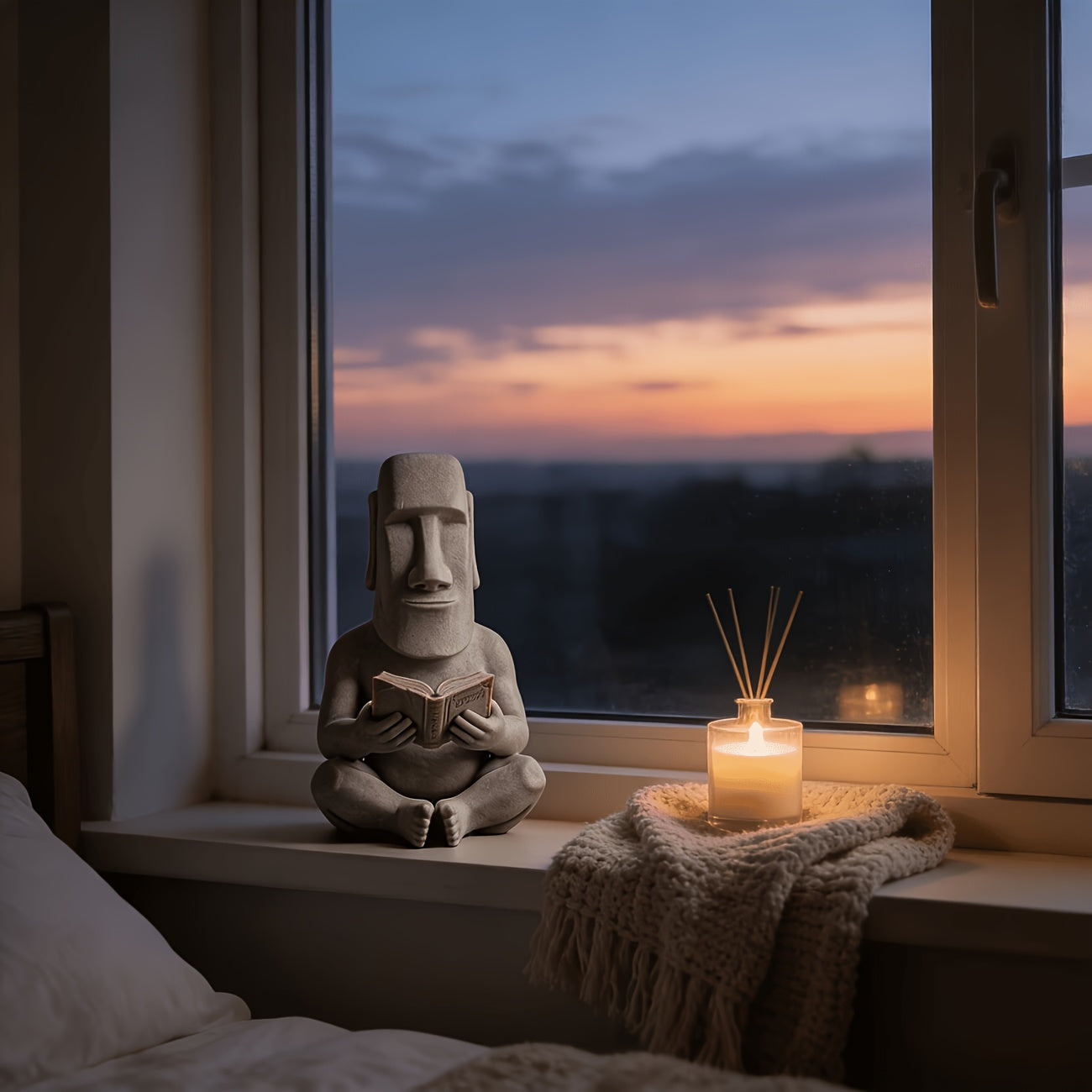 Tnessential Reading Moai Statue Ornament 3D Decor