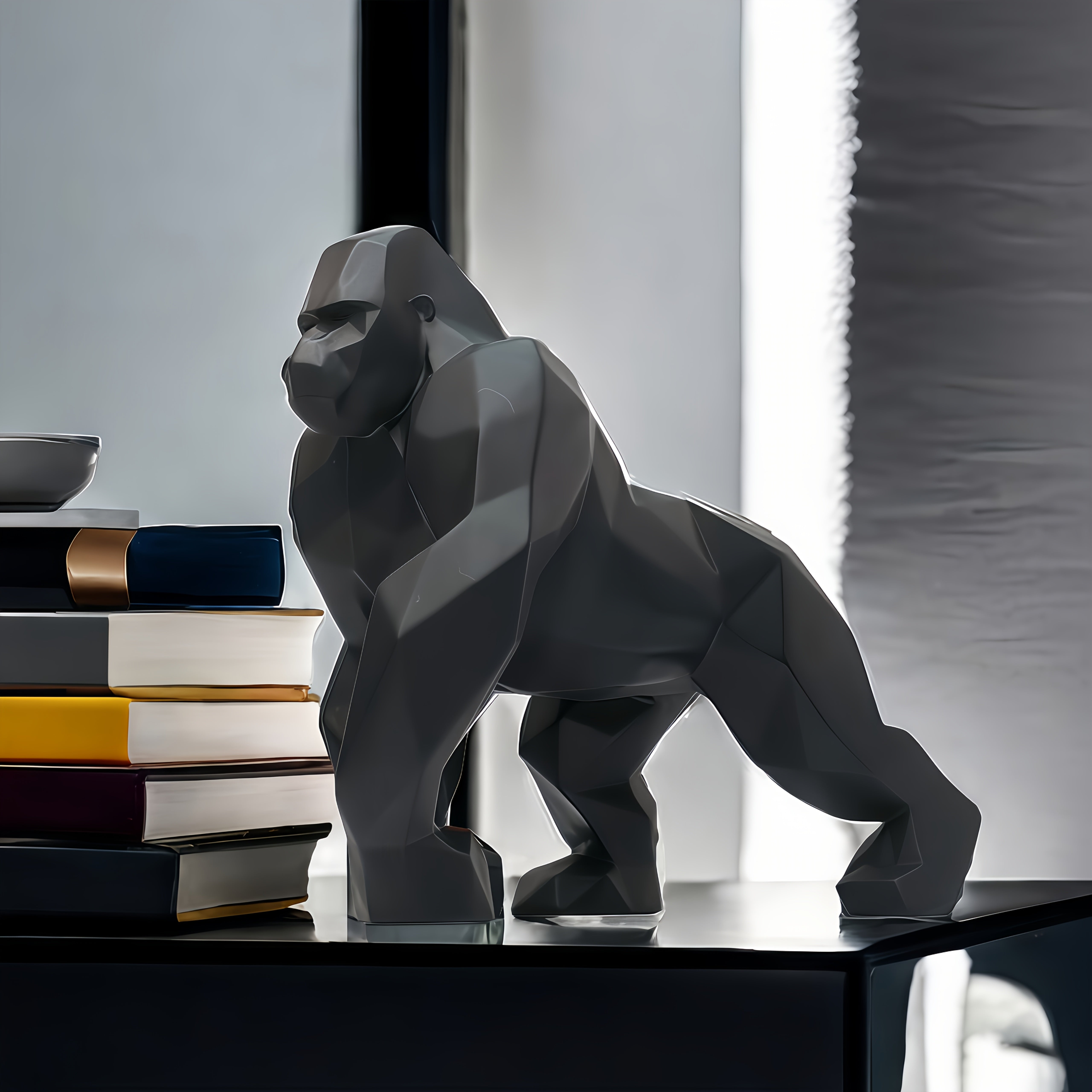 Tnessential Black Modern Orangutan Sculpture Statue 3D Decor