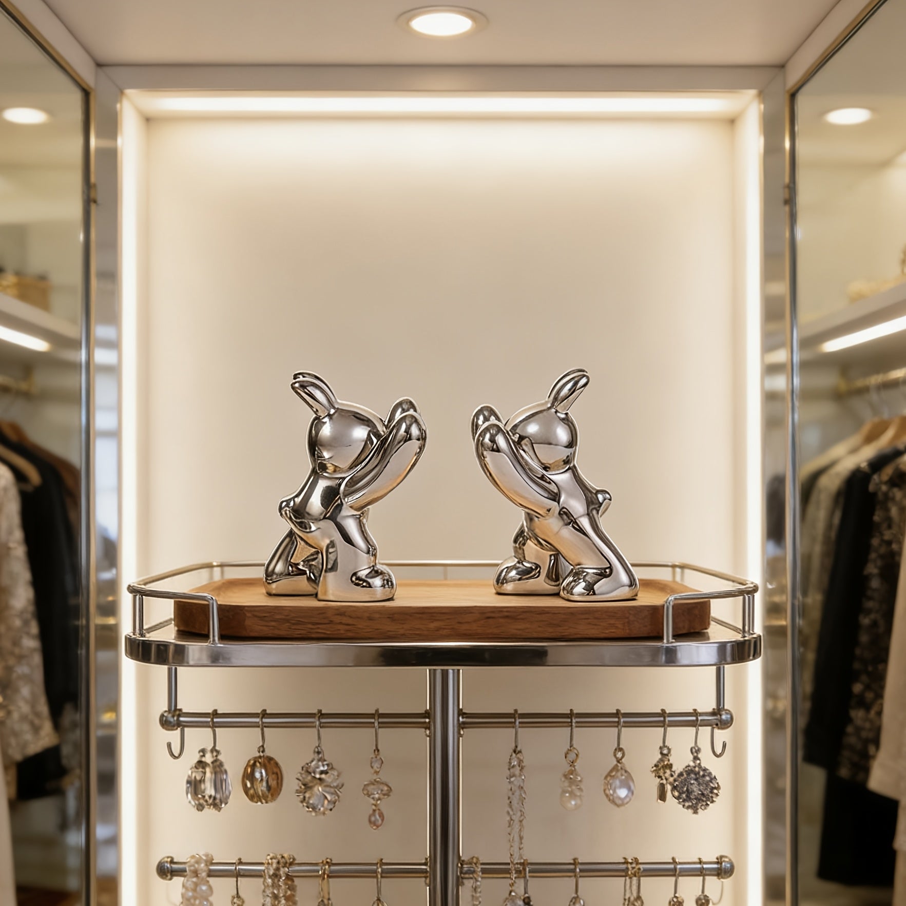 Tnessential Ceramic Rabbit Bookend with a High-end Silvery Plating 3D Decor