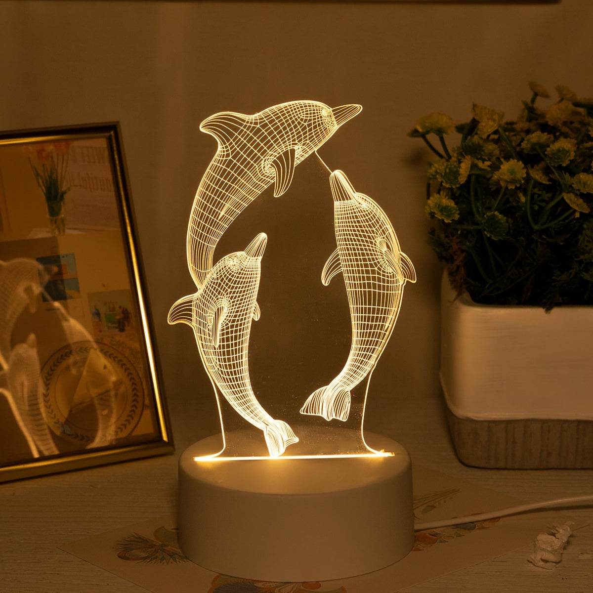 Tnessential USB 3D Glowing Dolphin Creative Night Light 3D Decor